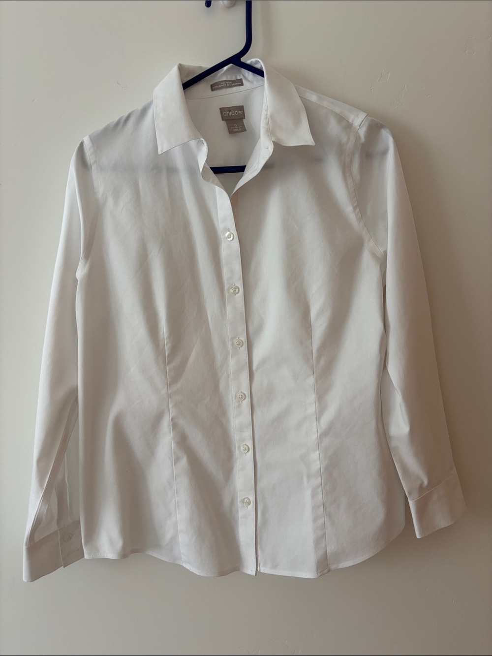 Chicos White Tailored Button-Down No Iron Shirt